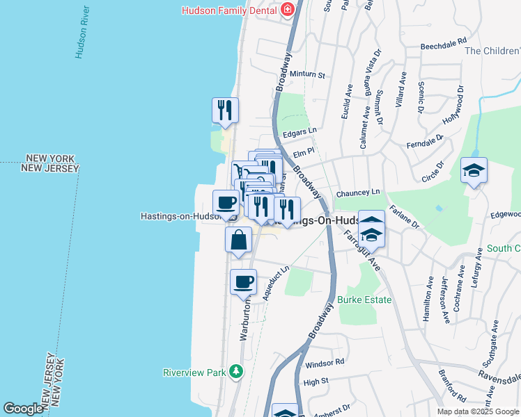 map of restaurants, bars, coffee shops, grocery stores, and more near in Hastings-on-Hudson