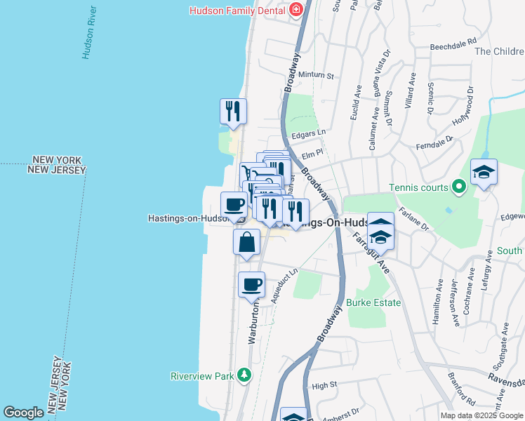 map of restaurants, bars, coffee shops, grocery stores, and more near in Hastings-on-Hudson