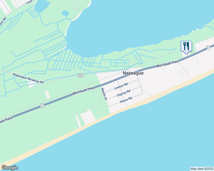 map of restaurants, bars, coffee shops, grocery stores, and more near 1854 Montauk Highway in Amagansett