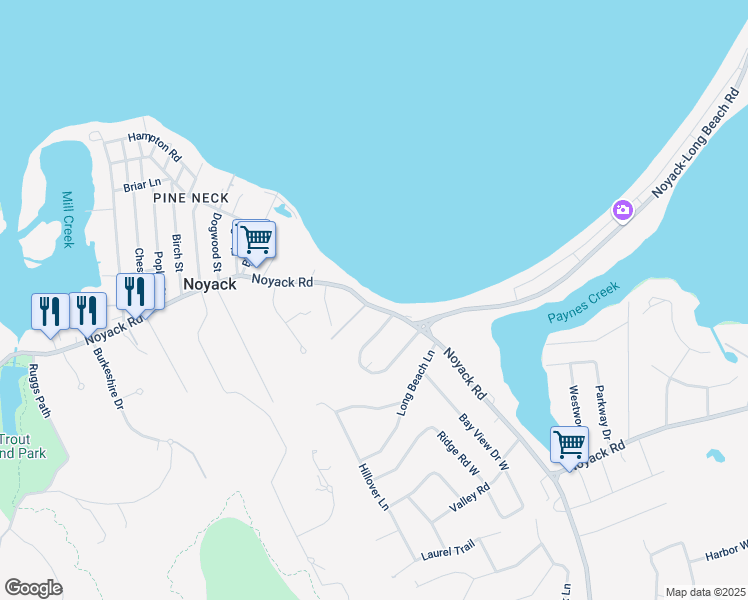 map of restaurants, bars, coffee shops, grocery stores, and more near 3659 Noyack Road in Sag Harbor