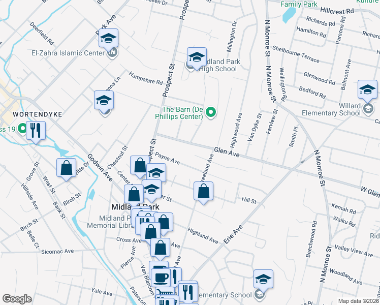 map of restaurants, bars, coffee shops, grocery stores, and more near 209 Glen Avenue in Midland Park