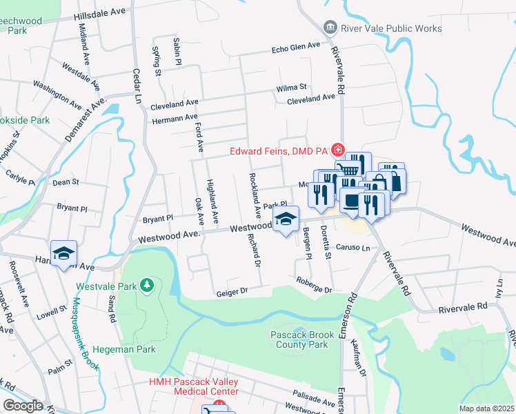 map of restaurants, bars, coffee shops, grocery stores, and more near 18 Park Ave in Old Tappan