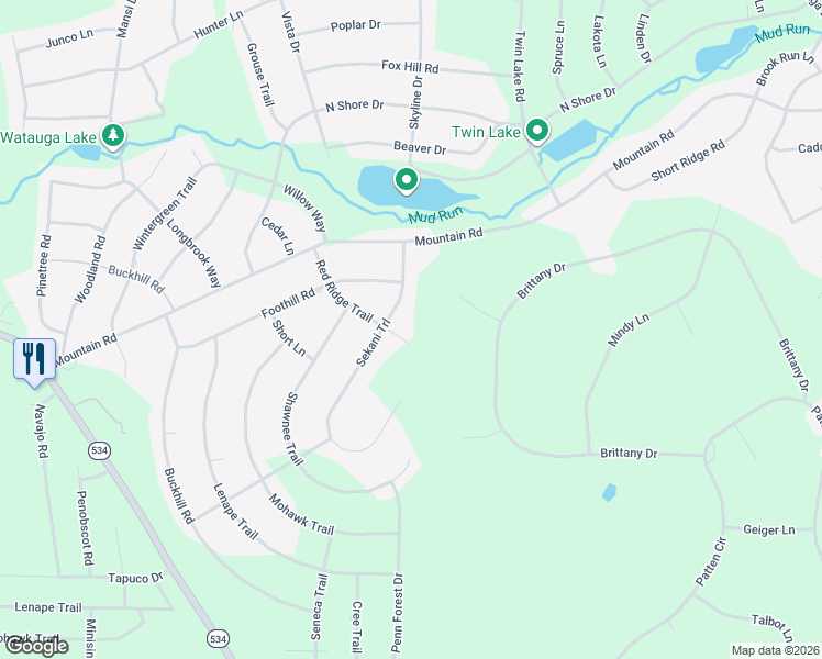 map of restaurants, bars, coffee shops, grocery stores, and more near 409 Red Ridge Trail in Albrightsville