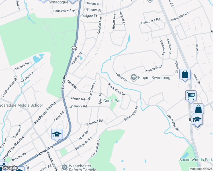 map of restaurants, bars, coffee shops, grocery stores, and more near 22 Thornwood Place in Scarsdale