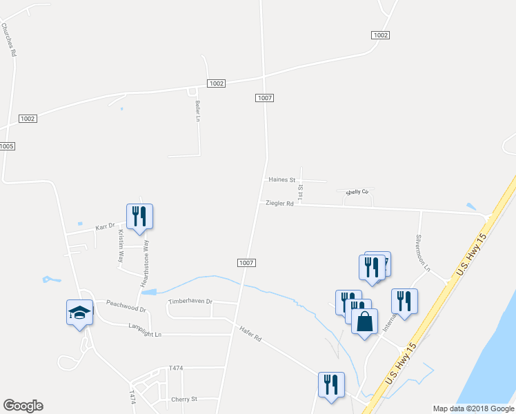 map of restaurants, bars, coffee shops, grocery stores, and more near 525 JPM Road in Lewisburg