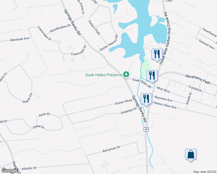 map of restaurants, bars, coffee shops, grocery stores, and more near 27 Huntting Road in East Hampton