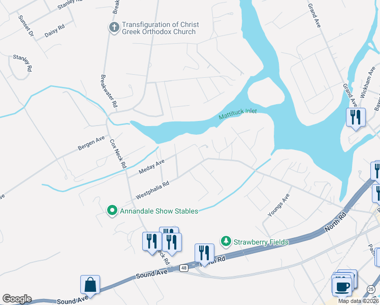 map of restaurants, bars, coffee shops, grocery stores, and more near 4680 Westphalia Road in Mattituck