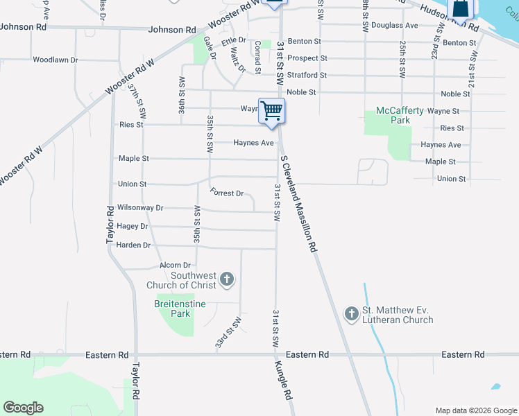 map of restaurants, bars, coffee shops, grocery stores, and more near 1438 Wilsonway Drive in Barberton