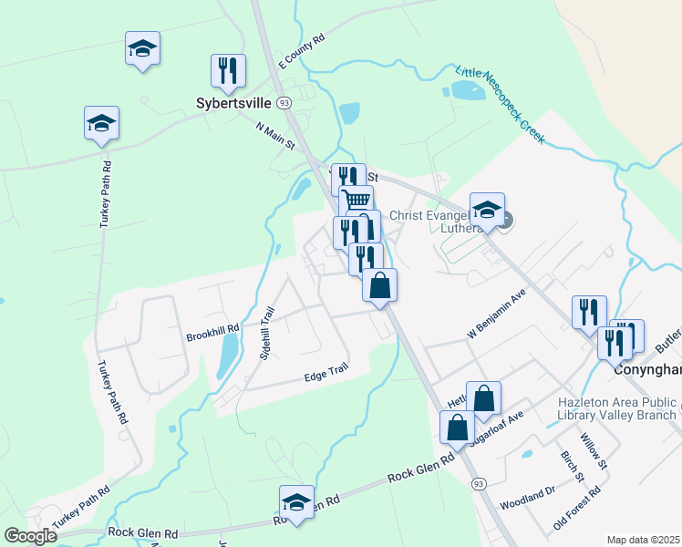 map of restaurants, bars, coffee shops, grocery stores, and more near 8 Brookhill Square South in Conyngham