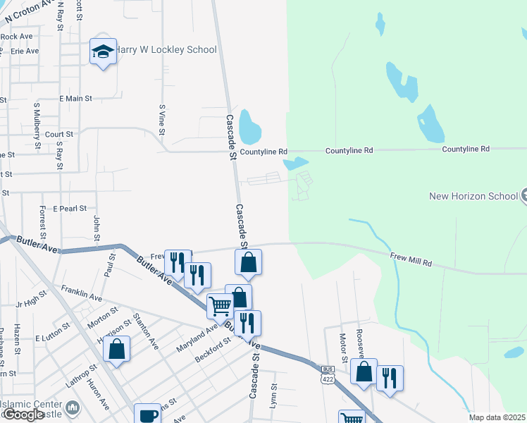 map of restaurants, bars, coffee shops, grocery stores, and more near in New Castle