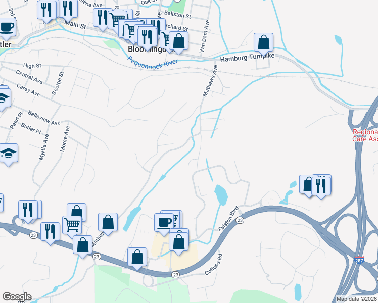 map of restaurants, bars, coffee shops, grocery stores, and more near 2 Perry Court in Riverdale