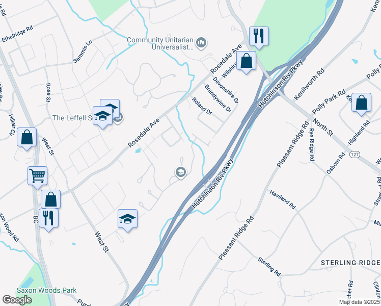 map of restaurants, bars, coffee shops, grocery stores, and more near 37 Westfield Road in White Plains