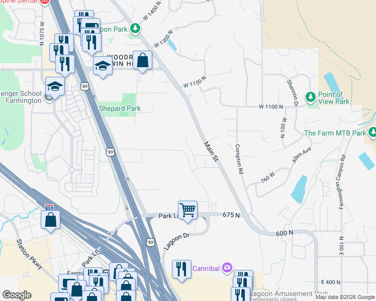 map of restaurants, bars, coffee shops, grocery stores, and more near 921 Evelyn Street in Farmington