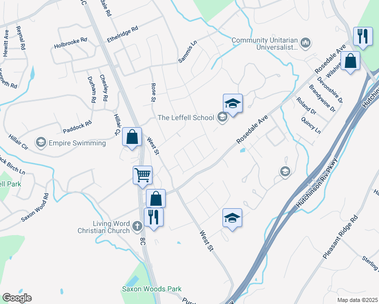 map of restaurants, bars, coffee shops, grocery stores, and more near 10 Cloverwood Road in White Plains