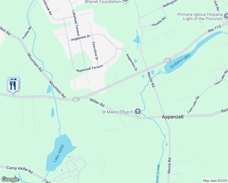map of restaurants, bars, coffee shops, grocery stores, and more near 1672 Pennsylvania 715 in Stroudsburg