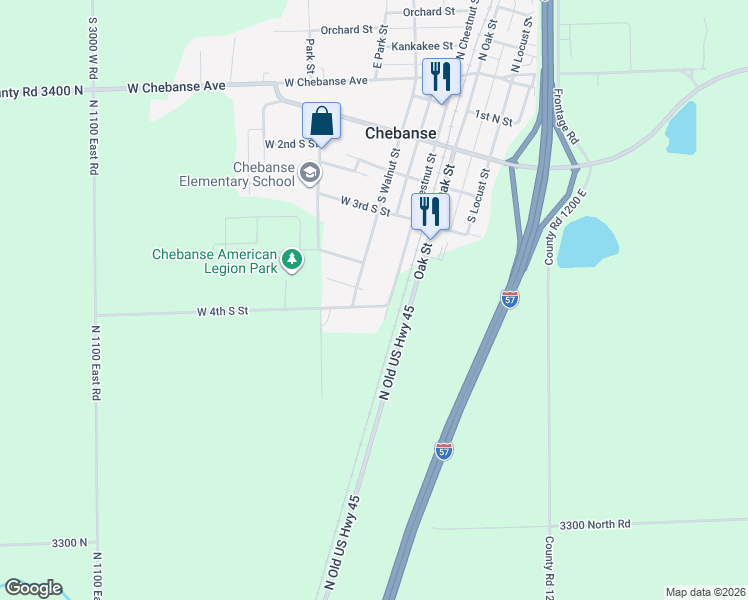 map of restaurants, bars, coffee shops, grocery stores, and more near 120 West 4th South Street in Chebanse