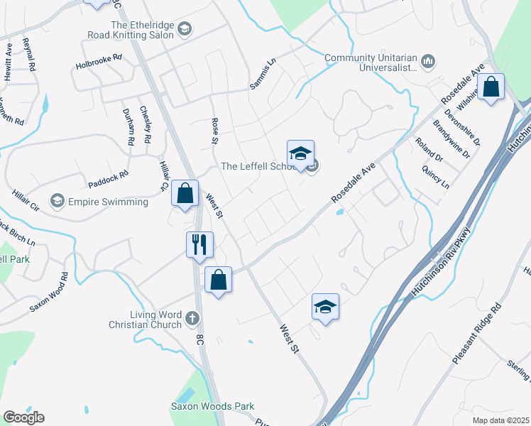 map of restaurants, bars, coffee shops, grocery stores, and more near 10 Cloverwood Road in White Plains