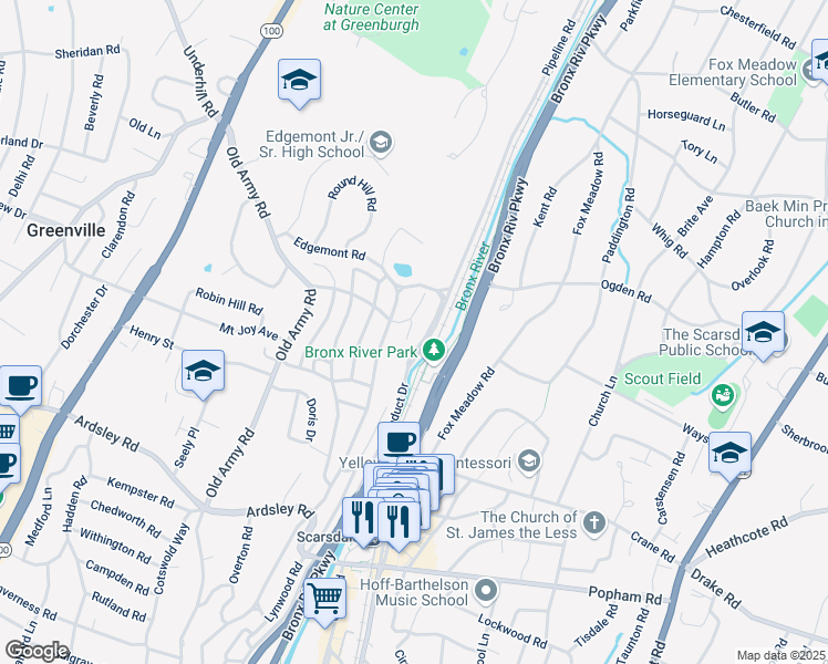 map of restaurants, bars, coffee shops, grocery stores, and more near 13 Hillburn Road in Scarsdale