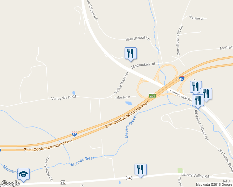 map of restaurants, bars, coffee shops, grocery stores, and more near 15 Valley West Road in Danville