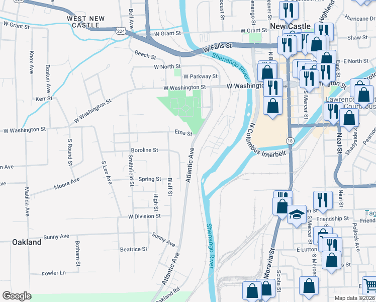 map of restaurants, bars, coffee shops, grocery stores, and more near 5 Cliff Street in New Castle