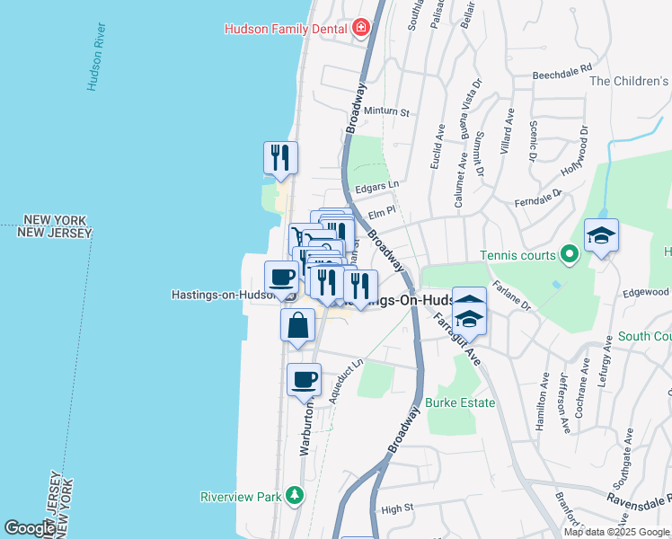 map of restaurants, bars, coffee shops, grocery stores, and more near in Hastings-on-Hudson