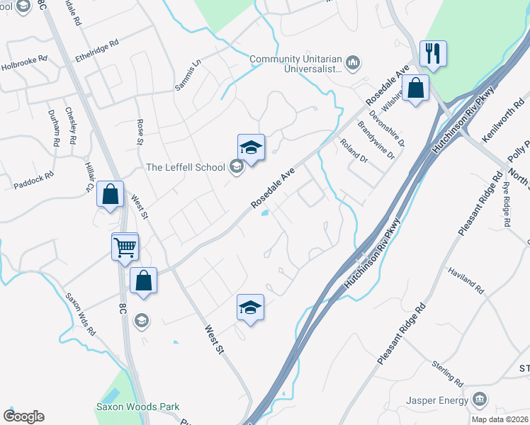 map of restaurants, bars, coffee shops, grocery stores, and more near 295 Rosedale Avenue in White Plains