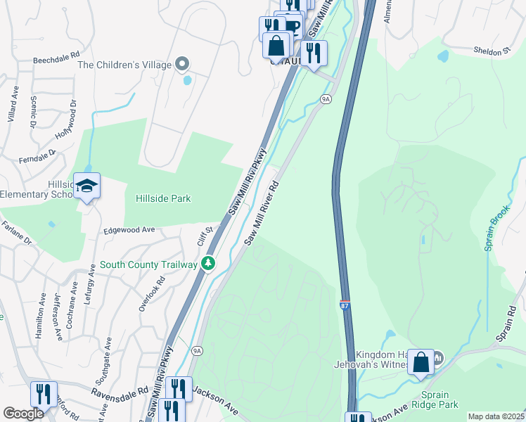 map of restaurants, bars, coffee shops, grocery stores, and more near 400 Saw Mill River Road in Hastings-on-Hudson