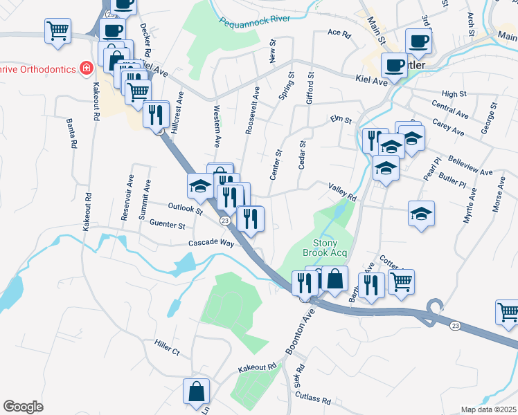 map of restaurants, bars, coffee shops, grocery stores, and more near 24 Adalist Avenue in Butler