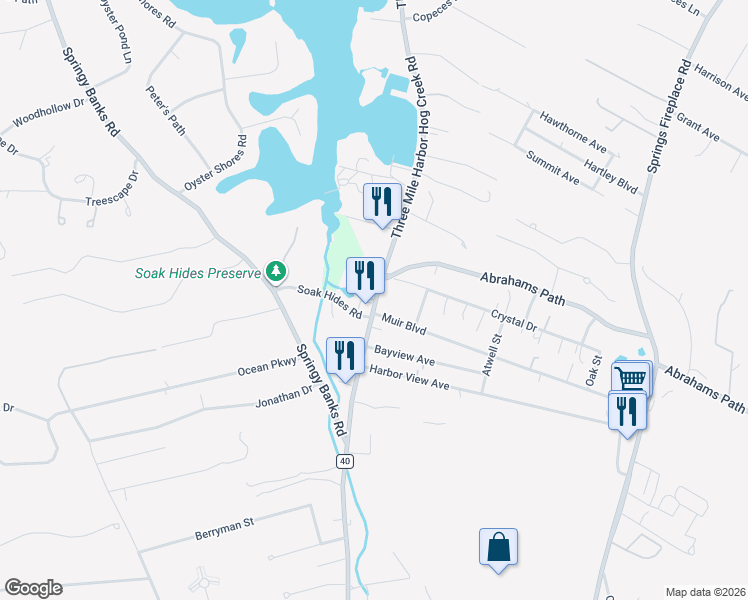 map of restaurants, bars, coffee shops, grocery stores, and more near 33713 Three Mile Harbor Road in East Hampton