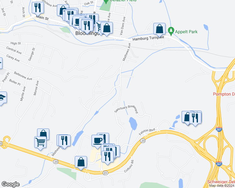 map of restaurants, bars, coffee shops, grocery stores, and more near 6 Degraw Road in Riverdale