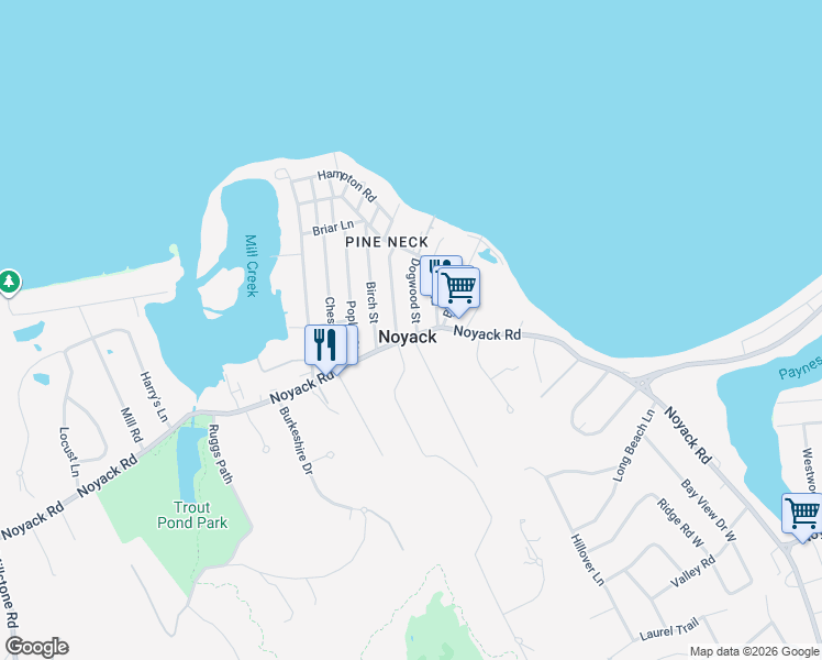 map of restaurants, bars, coffee shops, grocery stores, and more near 10 Dogwood Street in Sag Harbor