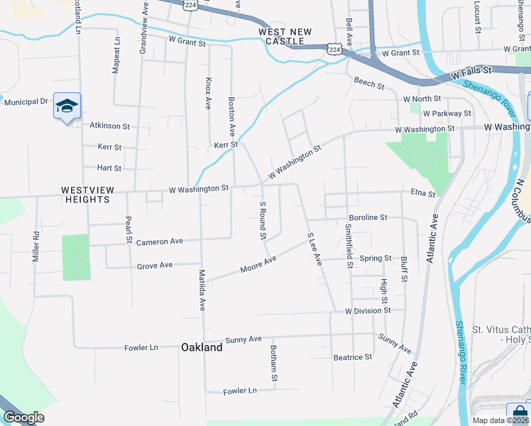 map of restaurants, bars, coffee shops, grocery stores, and more near 21 South Round Street in New Castle