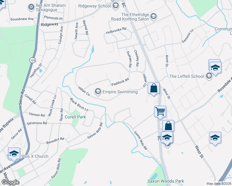 map of restaurants, bars, coffee shops, grocery stores, and more near 28 Paddock Road in White Plains