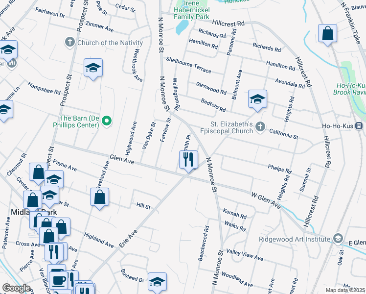 map of restaurants, bars, coffee shops, grocery stores, and more near 524 Smith Place in Ridgewood