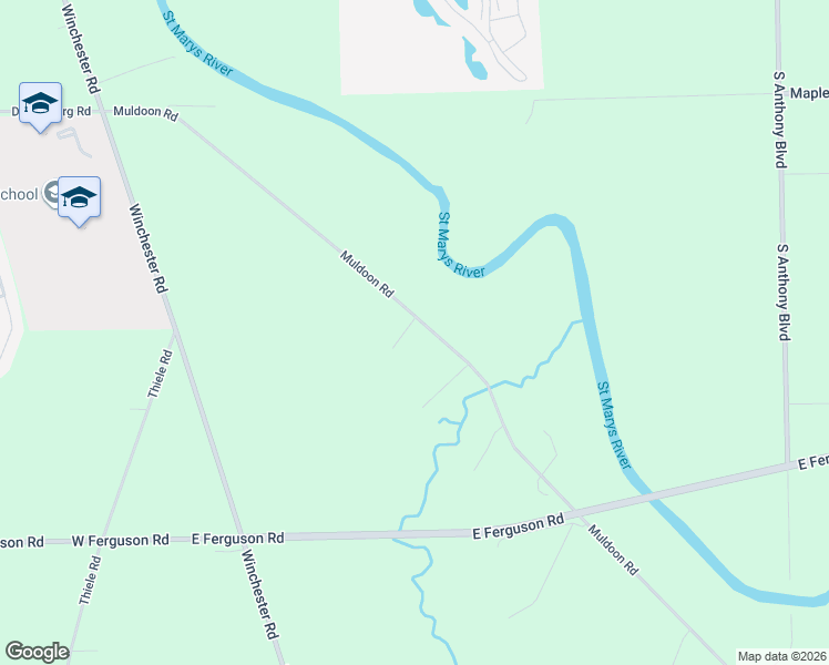 map of restaurants, bars, coffee shops, grocery stores, and more near 9620 Muldoon Rd in Fort Wayne
