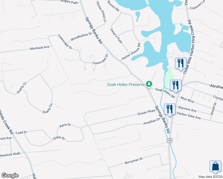 map of restaurants, bars, coffee shops, grocery stores, and more near 15 Rivers Road in East Hampton