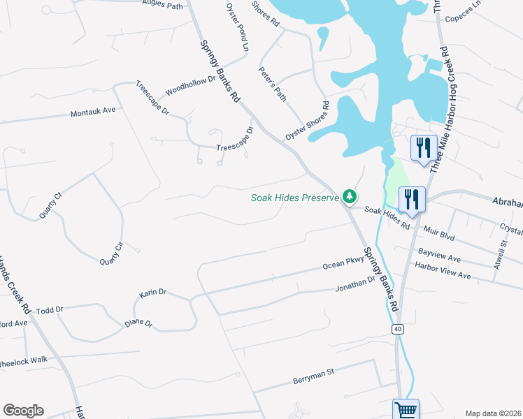 map of restaurants, bars, coffee shops, grocery stores, and more near 15 Rivers Road in East Hampton