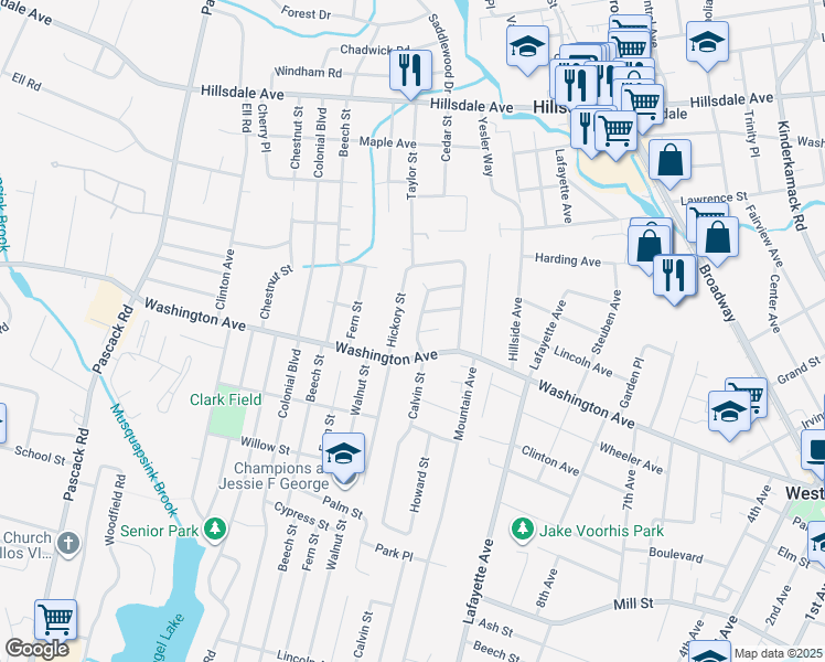 map of restaurants, bars, coffee shops, grocery stores, and more near 658 Calvin Street in Township of Washington