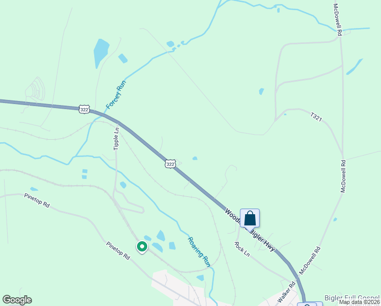 map of restaurants, bars, coffee shops, grocery stores, and more near 974 Woodland Bigler Highway in Woodland