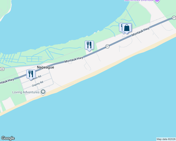 map of restaurants, bars, coffee shops, grocery stores, and more near 2004 Montauk Highway in Amagansett