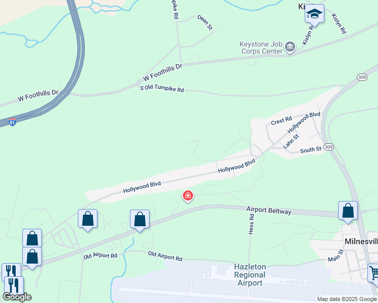 map of restaurants, bars, coffee shops, grocery stores, and more near 1000 Three Winds Way in Luzerne County