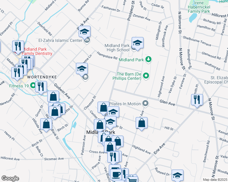map of restaurants, bars, coffee shops, grocery stores, and more near 139 Prospect Street in Midland Park