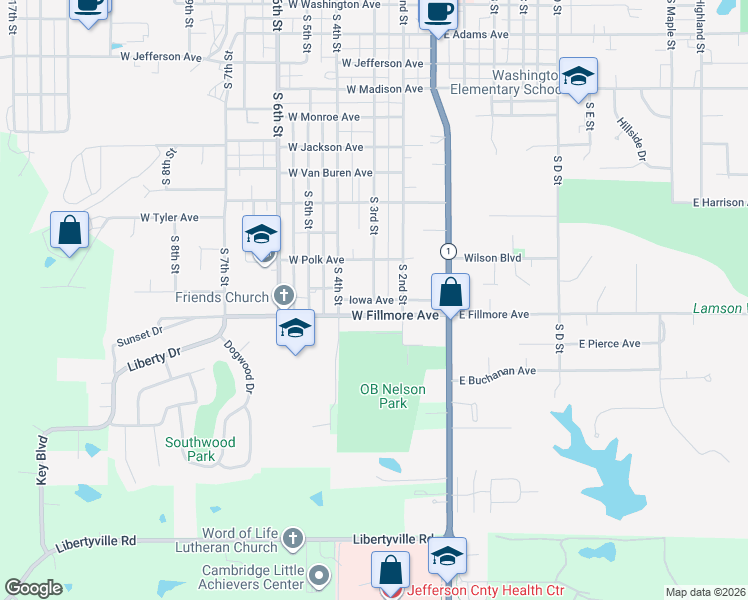 map of restaurants, bars, coffee shops, grocery stores, and more near 1114 S 3rd St in Fairfield