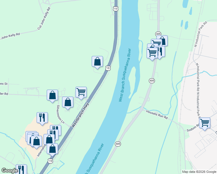 map of restaurants, bars, coffee shops, grocery stores, and more near 8568 Westbranch Highway in Lewisburg