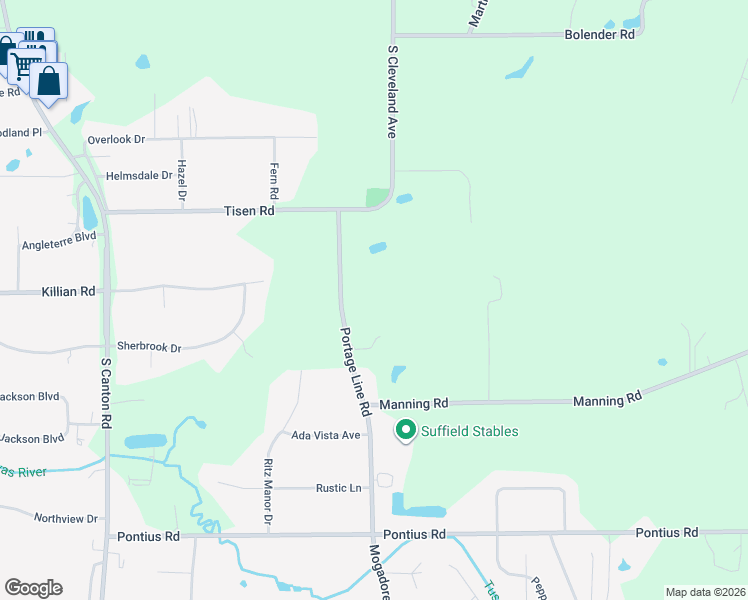 map of restaurants, bars, coffee shops, grocery stores, and more near 2021 Portage Line Road in Mogadore