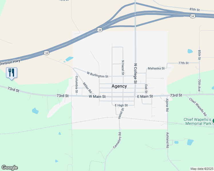 map of restaurants, bars, coffee shops, grocery stores, and more near 241-313 North Vine Street in Agency