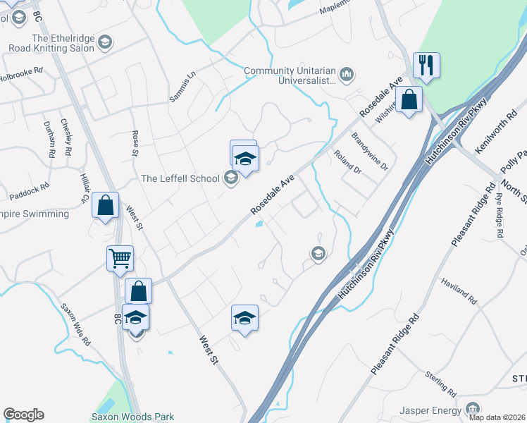 map of restaurants, bars, coffee shops, grocery stores, and more near 20 Carriage Way in White Plains