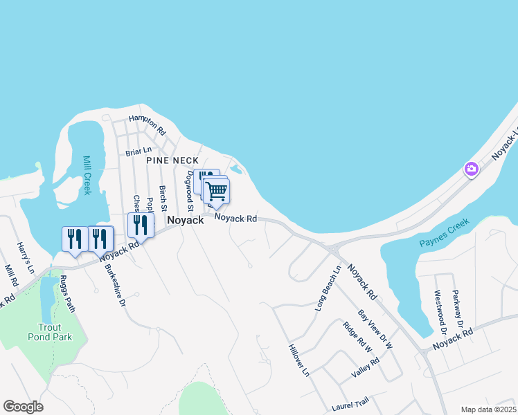 map of restaurants, bars, coffee shops, grocery stores, and more near 3561 Noyack Road in Sag Harbor