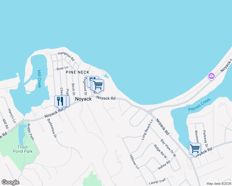 map of restaurants, bars, coffee shops, grocery stores, and more near 3561 Noyack Road in Sag Harbor