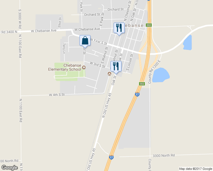 map of restaurants, bars, coffee shops, grocery stores, and more near 569 South Chestnut Street in Chebanse